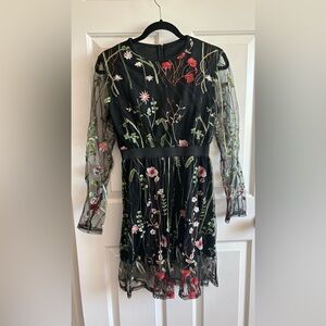 Floral Embroidered Black Dress